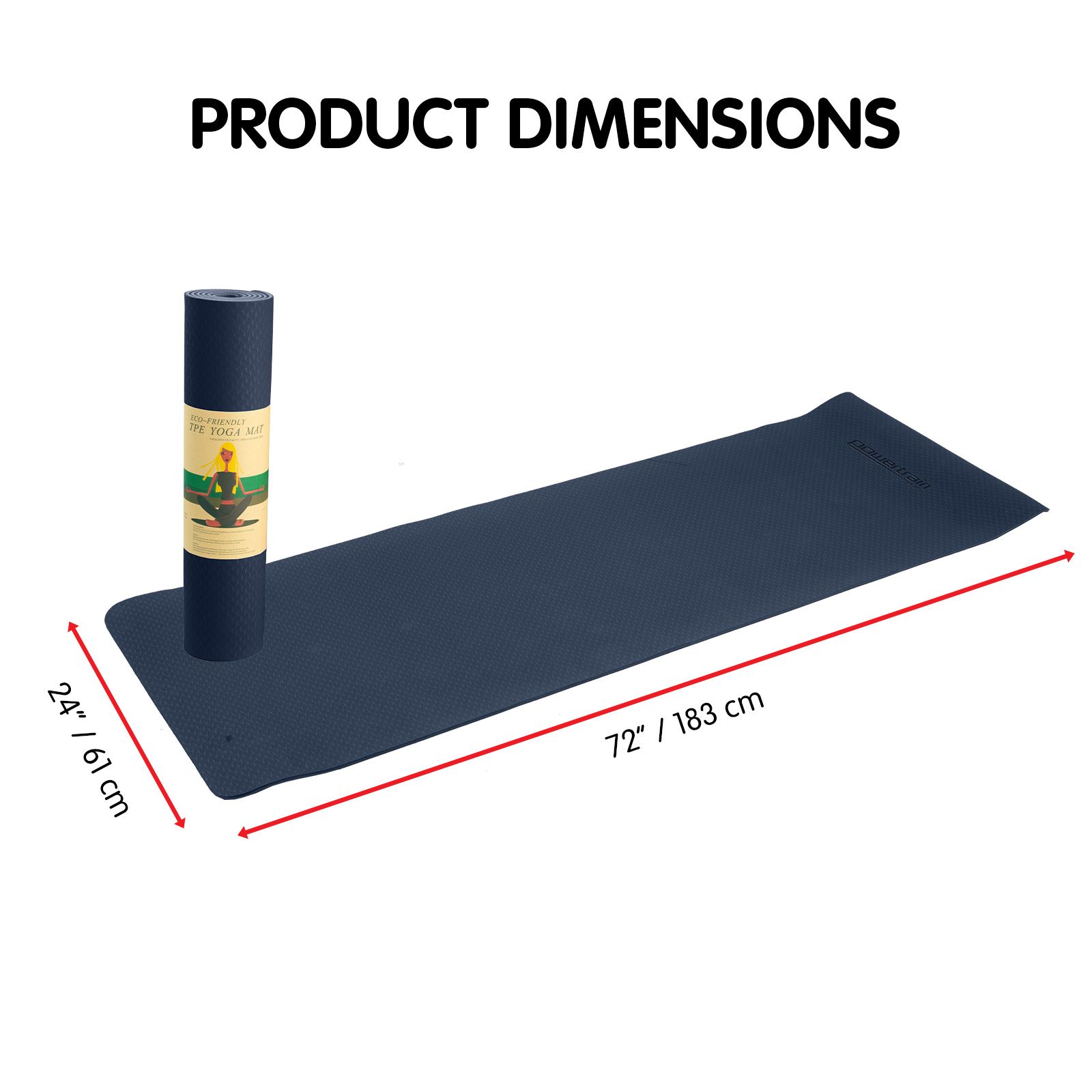 Dark Blue Powertrain 6mm non-slip TPE yoga mat with carry strap