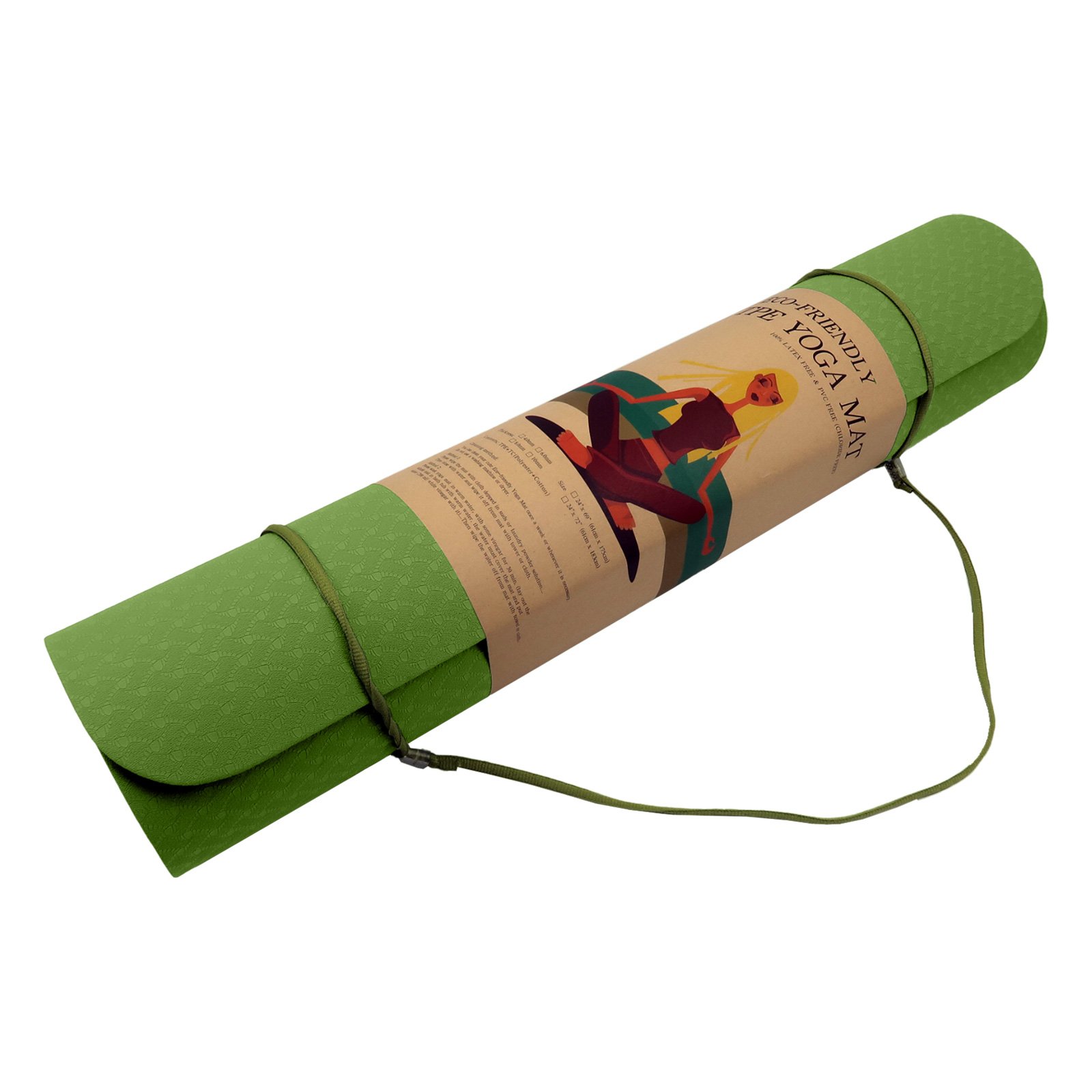 Green Powertrain 6mm non-slip TPE yoga mat with carry strap