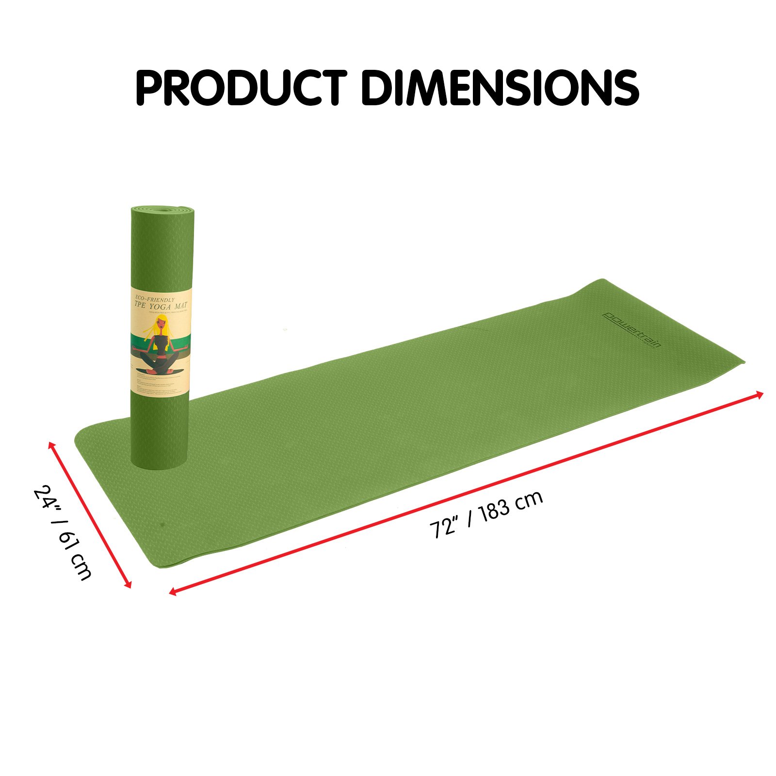 Green Powertrain 6mm non-slip TPE yoga mat with carry strap