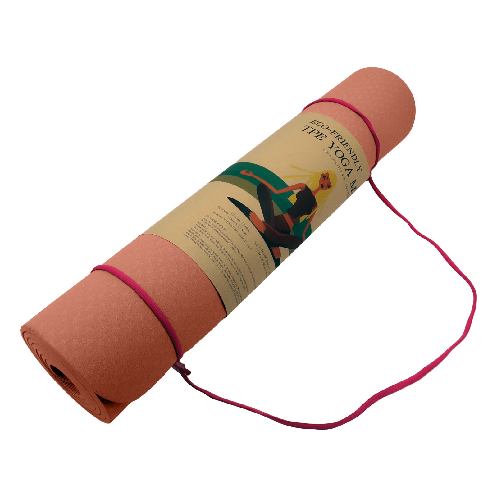 Pink Powertrain 6mm non-slip TPE yoga mat with carry strap