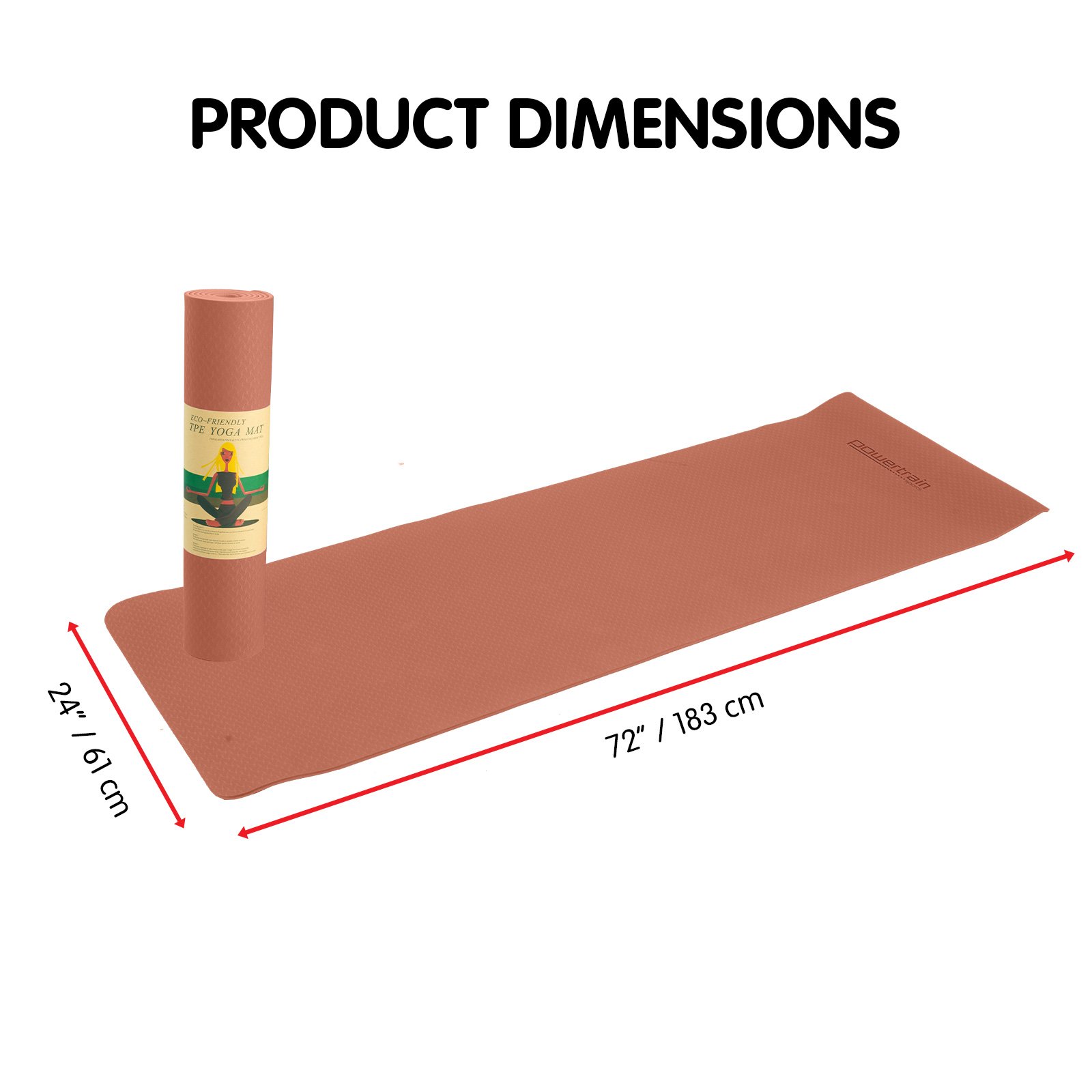 Pink Powertrain 6mm non-slip TPE yoga mat with carry strap
