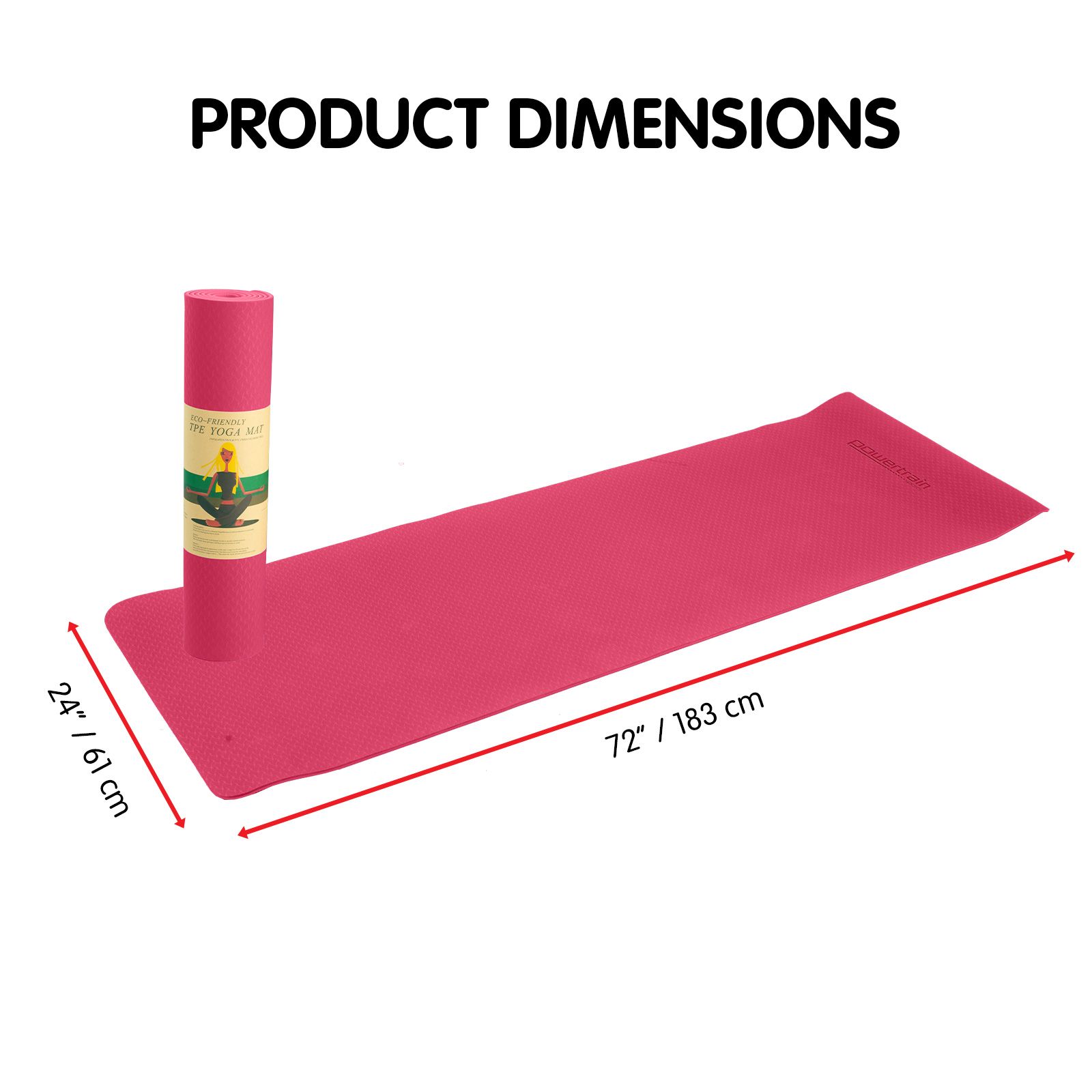 Rose Pink Powertrain 6mm non-slip TPE yoga mat with carry strap