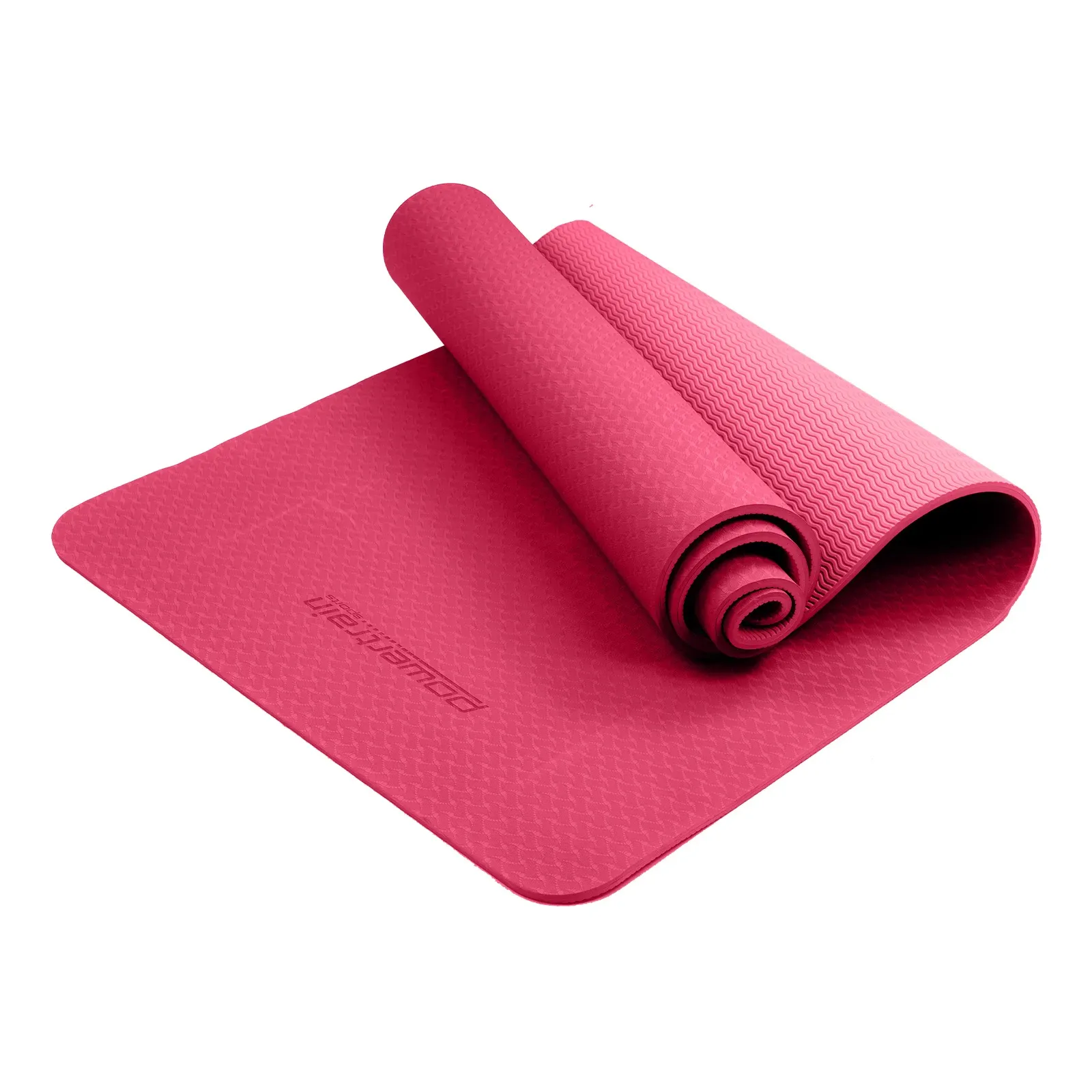 Rose Pink Powertrain 6mm non-slip TPE yoga mat with carry strap