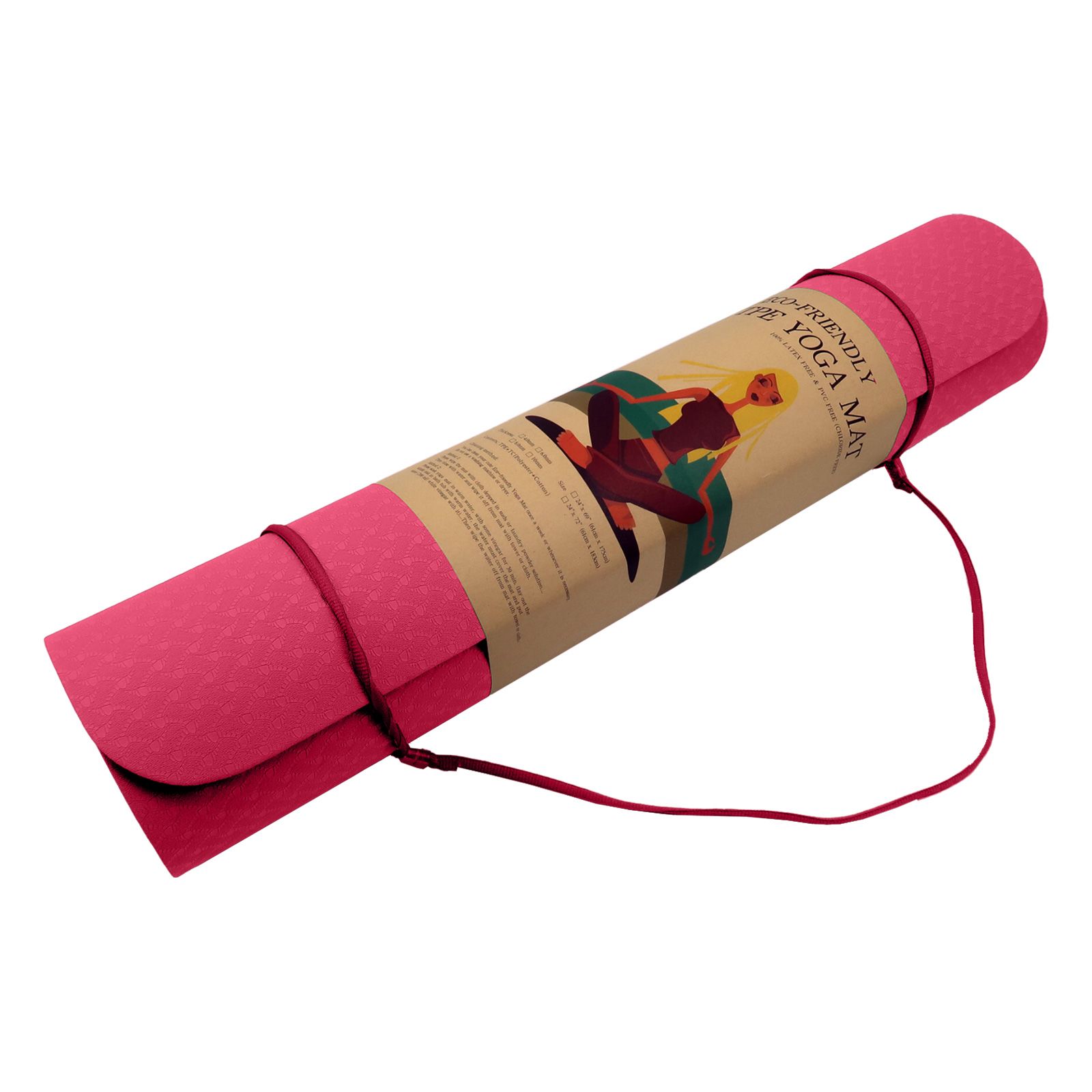 Rose Pink Powertrain 6mm non-slip TPE yoga mat with carry strap